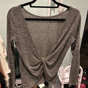Grey Light Open Back Twist Shirt